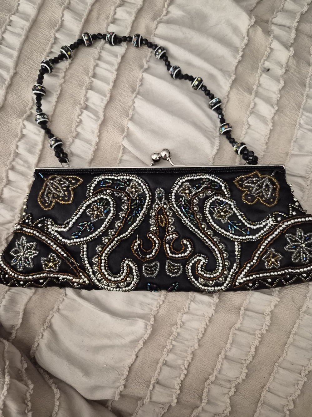 Beaded Black Evening Clutch with Decorative Embroidery